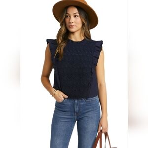Moon River Blue Ruffled Crop Top